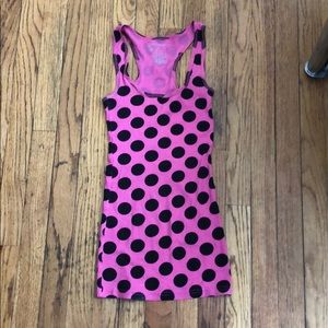 Pink and black polkadot tank top